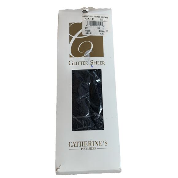 Catherines Pantyhose Glitter Sheer Hosiery JET Black Plus Size E (335-400) - Picture 1 of 4